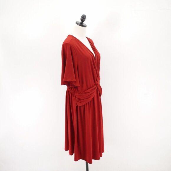 Lane Bryant V-Neck Wrap Red Shift Flutter Sleeve Dress 18 / 20 Nylon Polyester - Picture 7 of 8